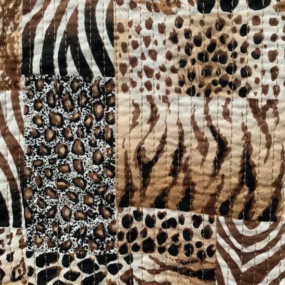 Vintage‎ 90s Collarless Blazer Jacket Ecru Patchwork Quilted Zebra Animal Print